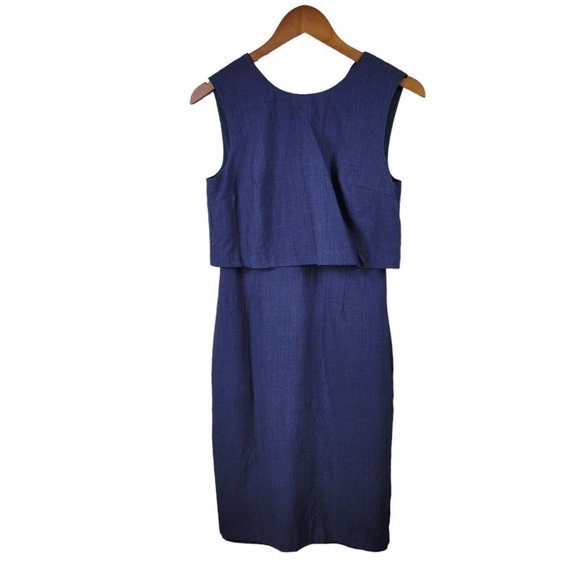 Banana Republic Dress size 4 career party Wool Blend business Ruffle Back Navy - Picture 2 of 7